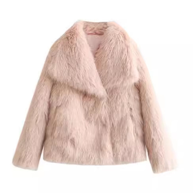 Winter Plush Coat Fashion Warm Thicken Fluffy Lapel Jacket Outwear Casual Long Sleeve Tops Womens Clothing