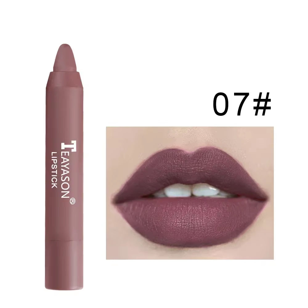 12Colors Natural Matte Lipstick Pencil Silk Lip Glaze Waterproof Lipstick Sexy Long Lasting Makeup Non-Stick Cup Lip Tint