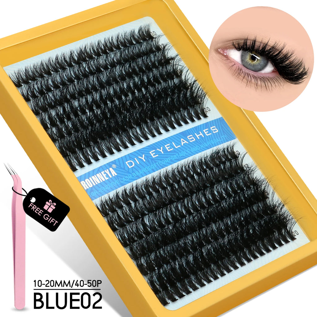 GROINNEYA Cluster Lashes Kit Individual Lashes Volume Mixed Tray 3D Faux Mink Lashes Wispy Eyelash Extension Makeup
