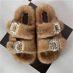 Winter Fur Slippers Women 2024 Flat Real Fur Mink Slippers Warm Soft Indoor Women Fur Slippers Luxury Designer Female Shoes