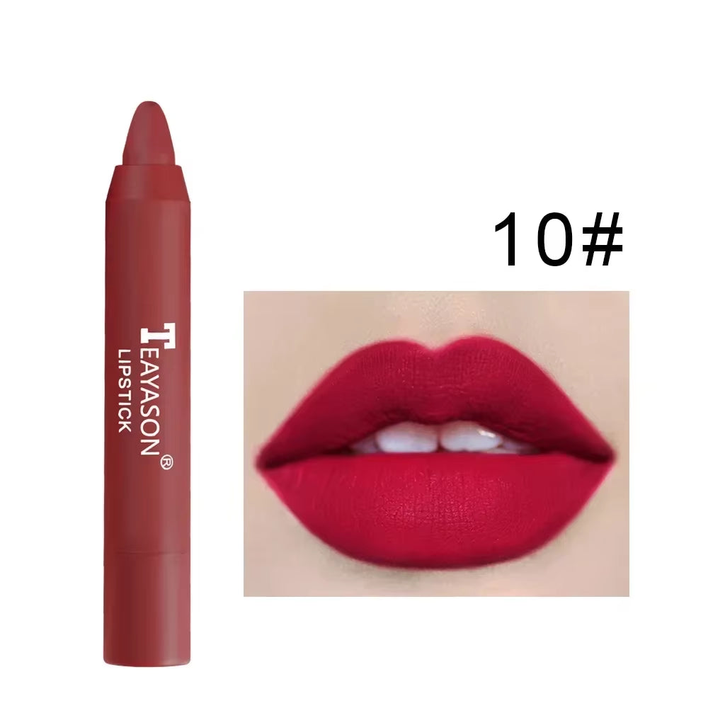 12Colors Natural Matte Lipstick Pencil Silk Lip Glaze Waterproof Lipstick Sexy Long Lasting Makeup Non-Stick Cup Lip Tint