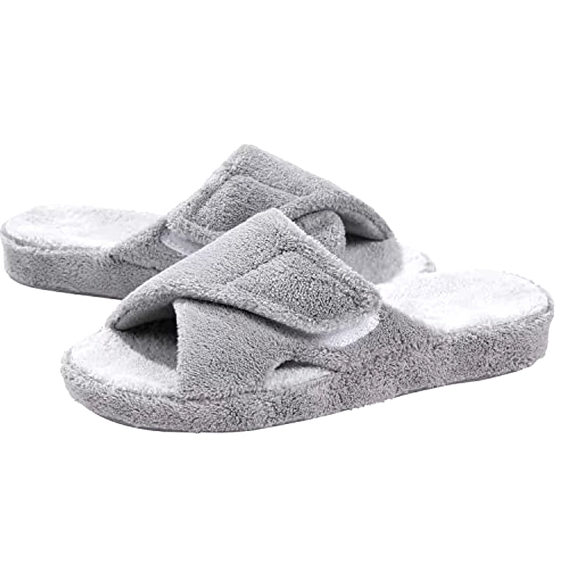 Fuzzy House Slippers for Women New Terry Cloth Arch Support Cotton Slippers Four Seasons Open Toe Indoor Flat Slippers
