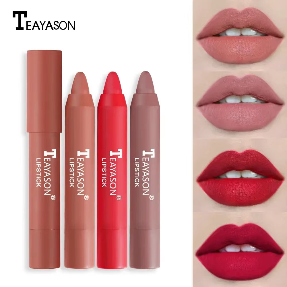 12Colors Natural Matte Lipstick Pencil Silk Lip Glaze Waterproof Lipstick Sexy Long Lasting Makeup Non-Stick Cup Lip Tint