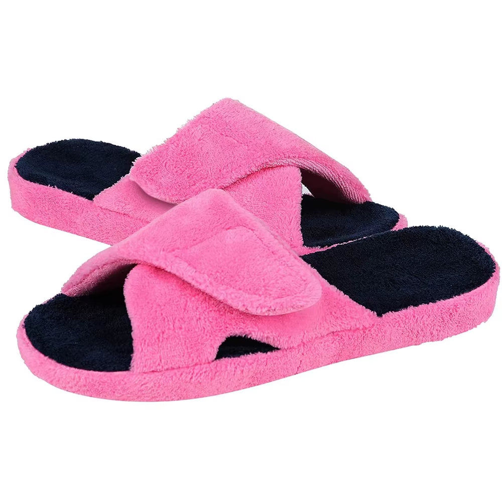 Fuzzy House Slippers for Women New Terry Cloth Arch Support Cotton Slippers Four Seasons Open Toe Indoor Flat Slippers