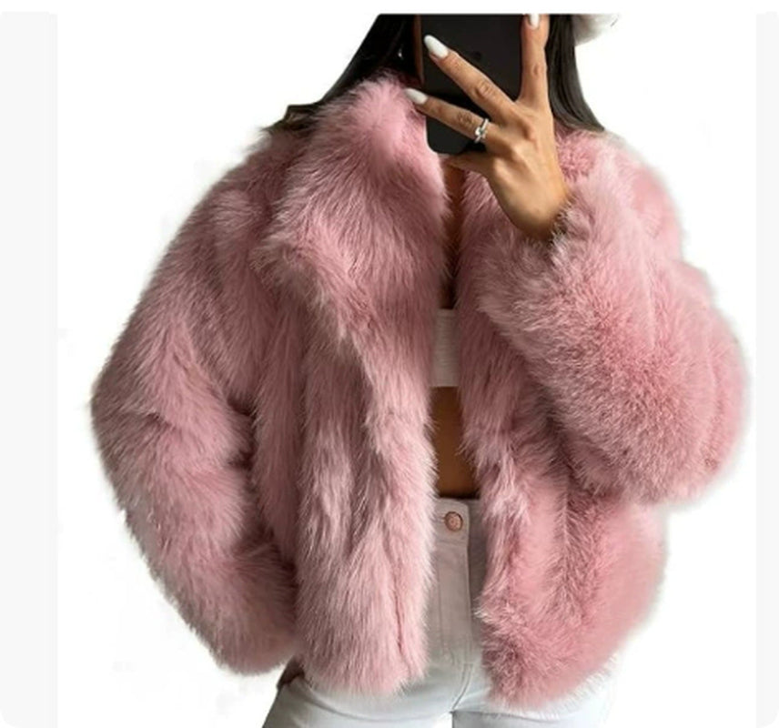 Winter Plush Coat Fashion Warm Thicken Fluffy Lapel Jacket Outwear Casual Long Sleeve Tops Womens Clothing