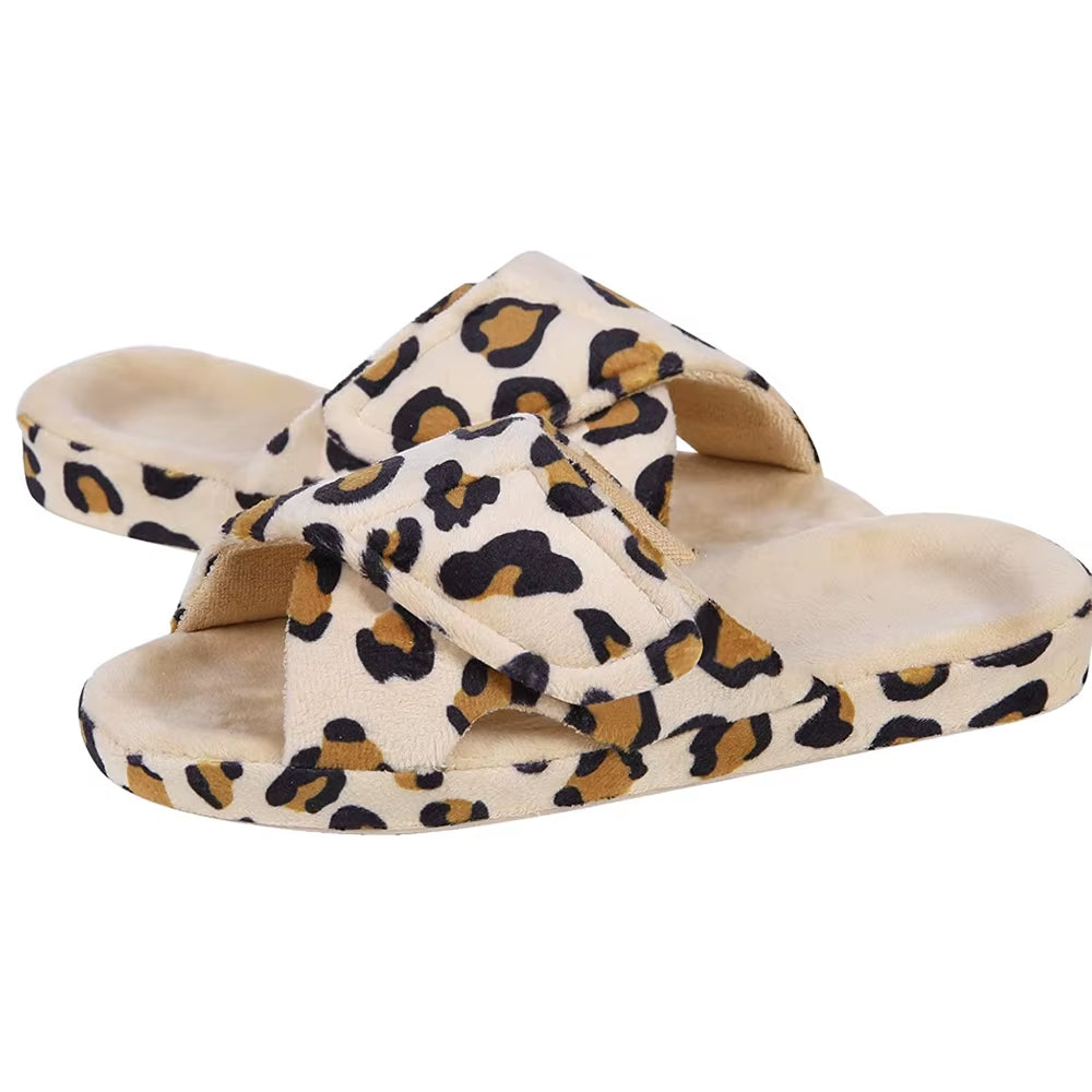 Fuzzy House Slippers for Women New Terry Cloth Arch Support Cotton Slippers Four Seasons Open Toe Indoor Flat Slippers
