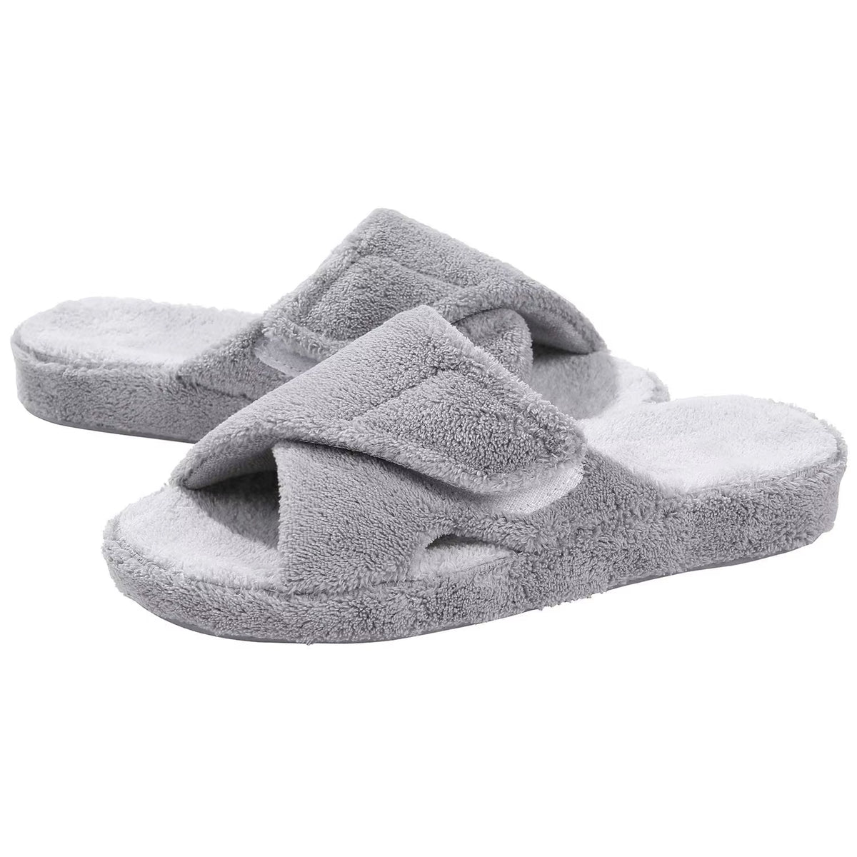 Fuzzy House Slippers for Women New Terry Cloth Arch Support Cotton Slippers Four Seasons Open Toe Indoor Flat Slippers